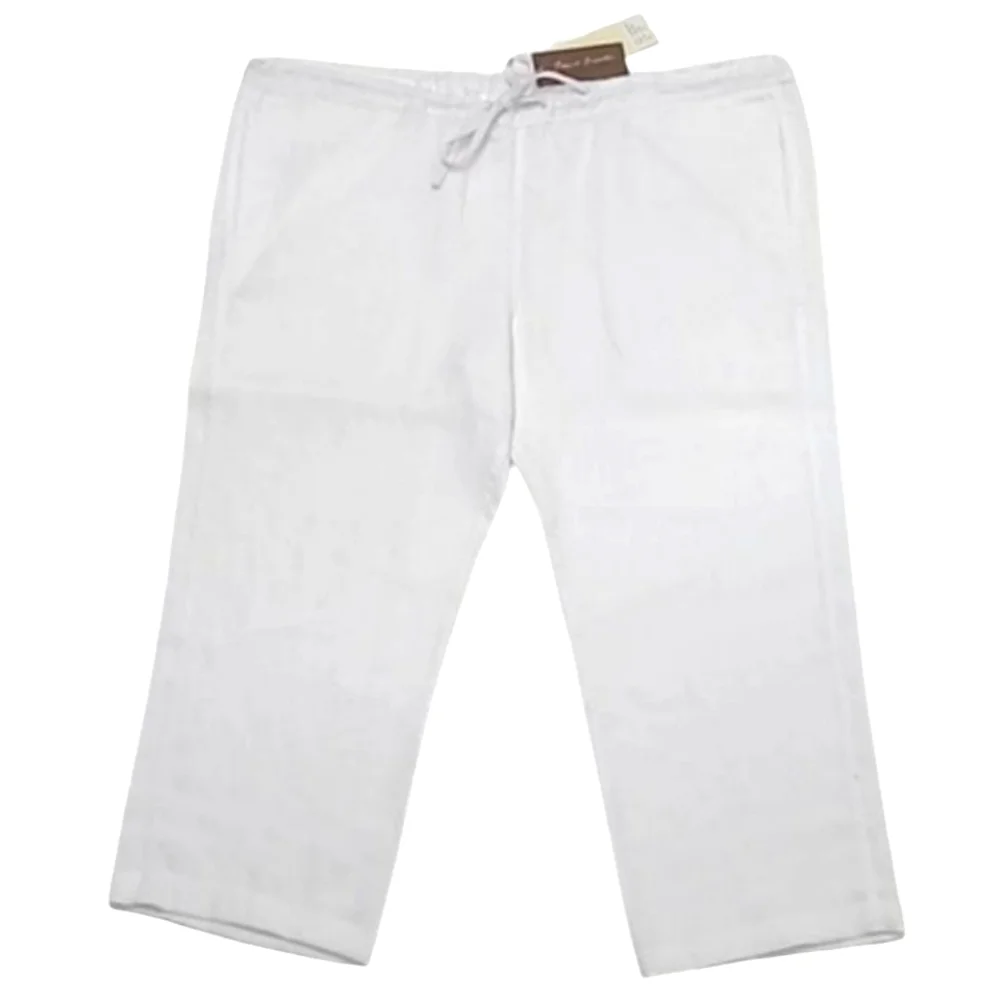 Island Importer Riviera Linen Crop Drawstring Pants Wide Leg High Waist Rise 32